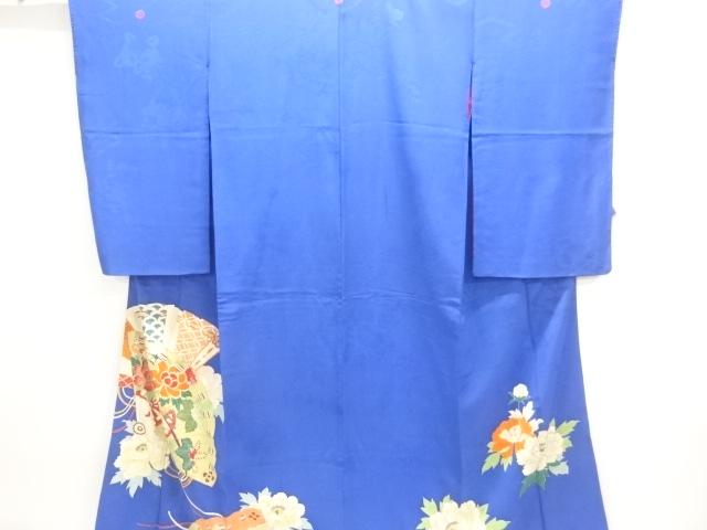 アンティーク　紋錦紗檜扇に牡丹・花模様三ツ紋着物